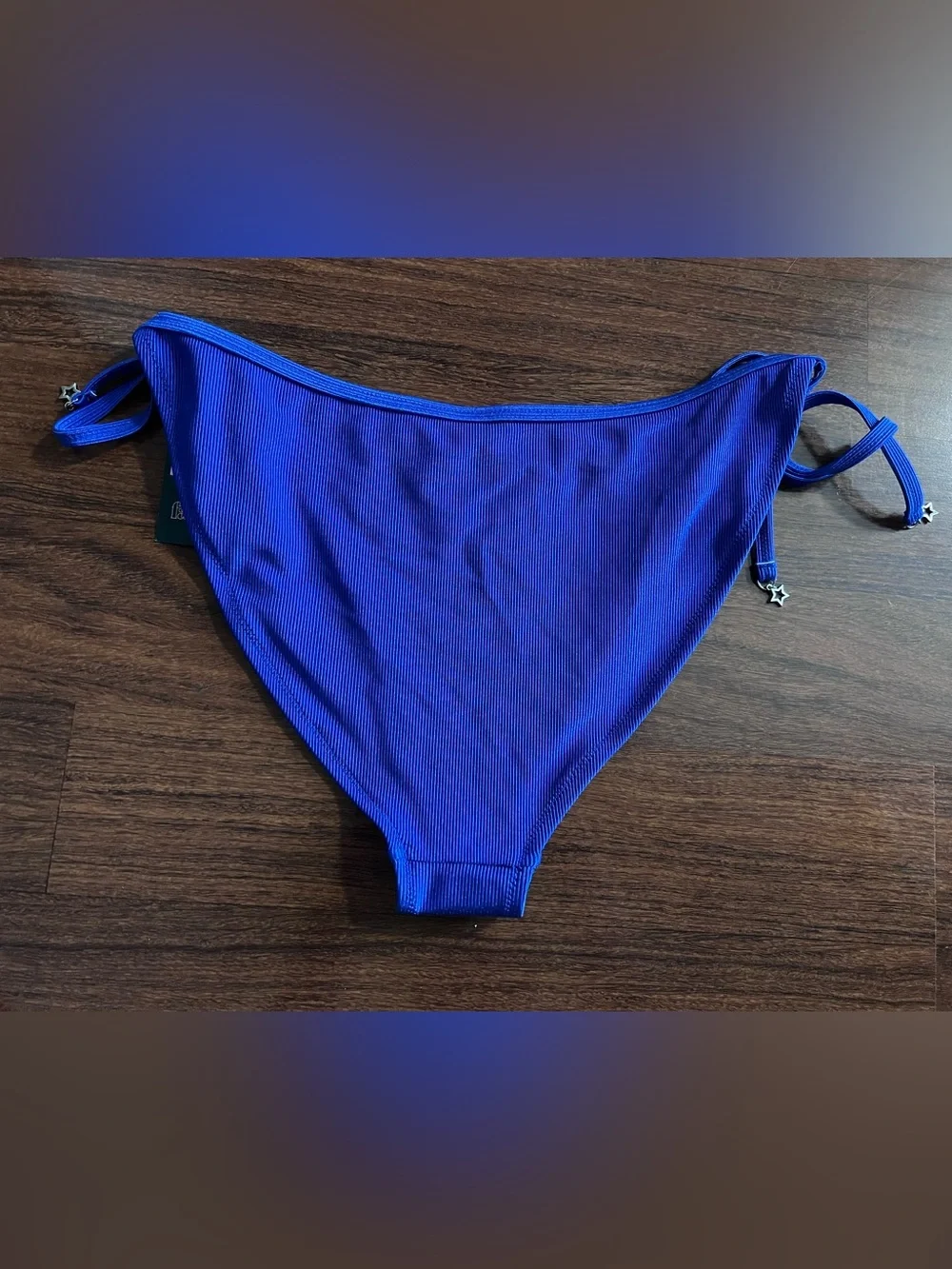 Wild Fable Blue Ribbed Side Tie Low Rise High Leg Cheeky Bikini Bottom Stars